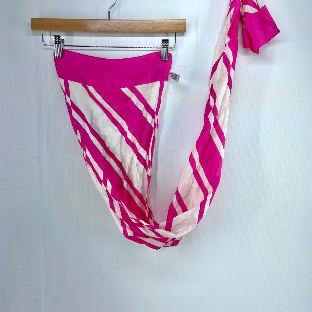 Oscar De La Renta Magenta Pink White Stripe Silk Rectangle Scarf 52" x 11"